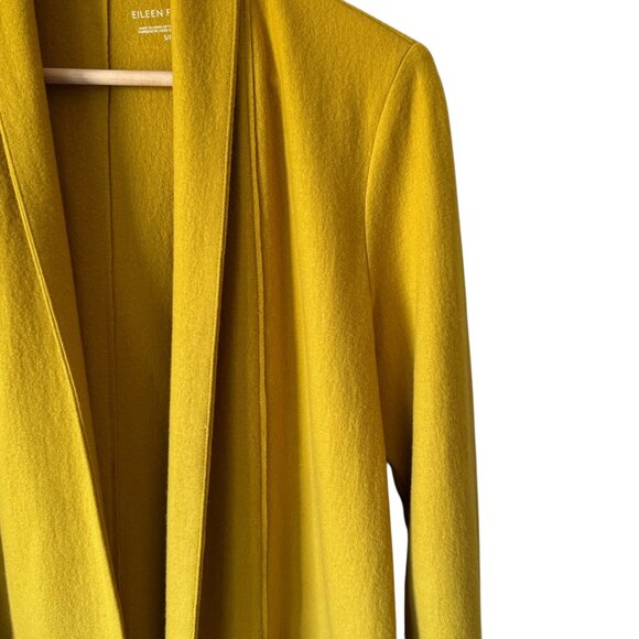Eileen Fisher Sm Boiled Wool Cardigan Shawl Collar Open Front Pockets Mid Length - Picture 7 of 16